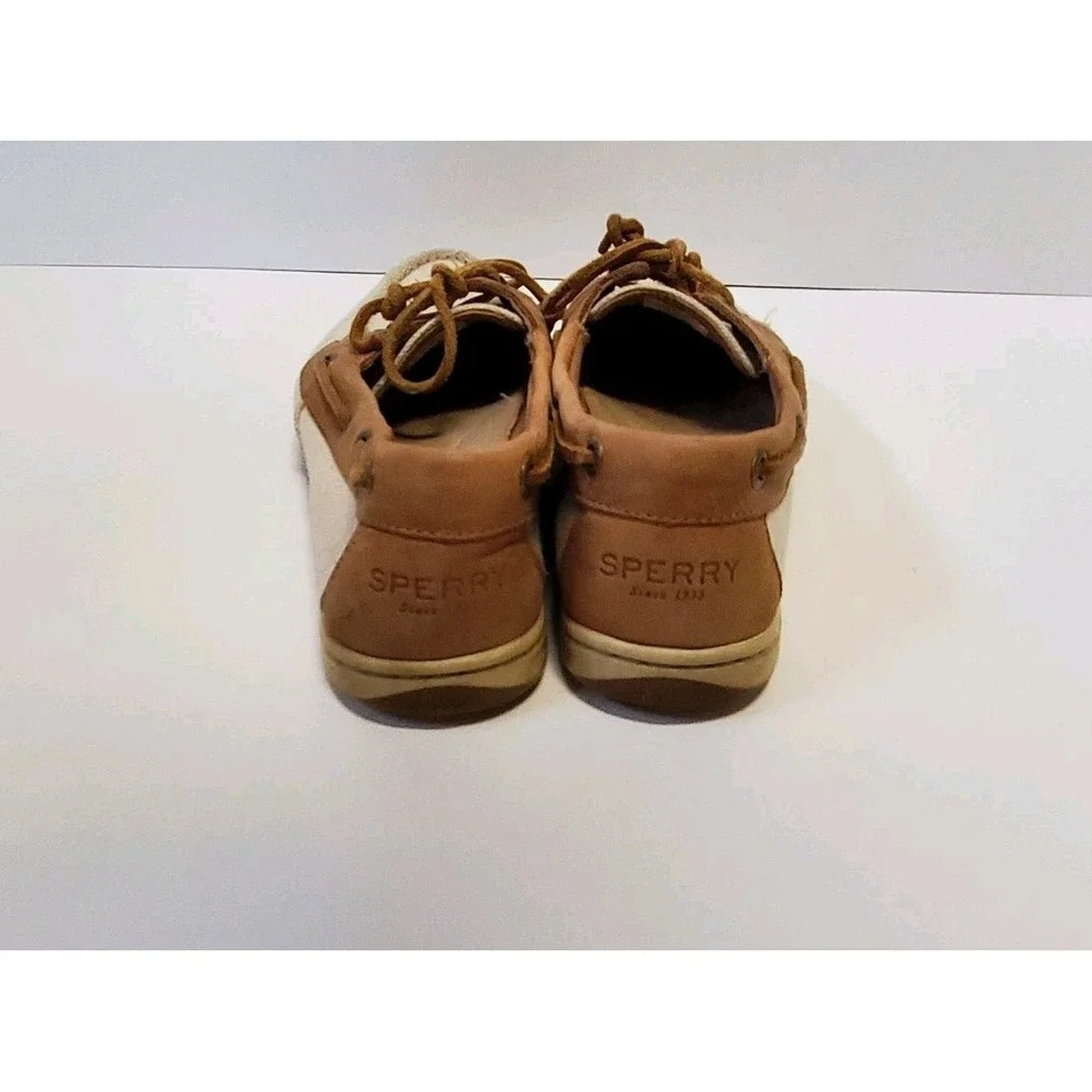 Womens Sperry Canvas and Leather Topsider Boat Shoes Size 7M Brown/Beige - Picture 6 of 12